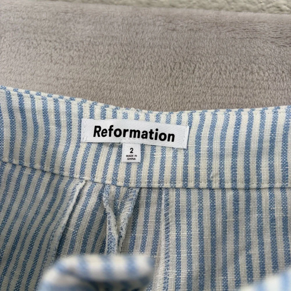 REFORMATION Mason Relaxed Wide Leg Pants 2 Blue White Striped‎ 100% Linen NWOT